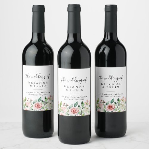 Elegant Dainty Autumn Floral Wedding Wine Labels