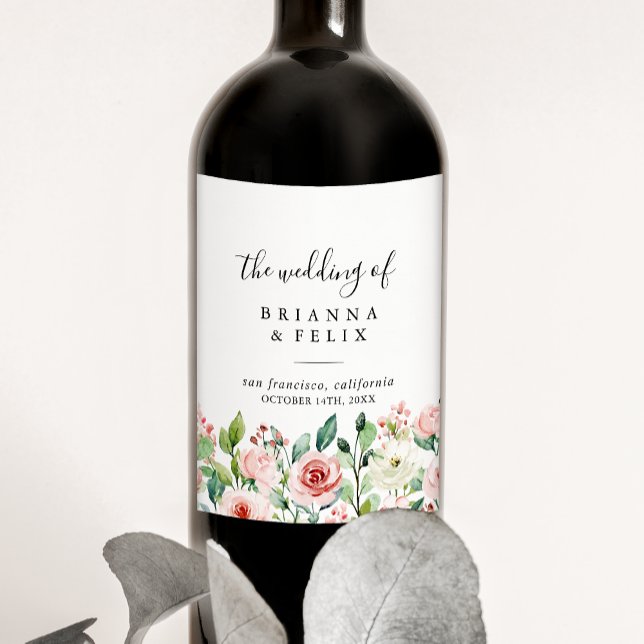 Elegant Dainty Autumn Floral Wedding Wine Labels (Creator Uploaded)