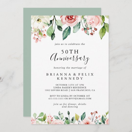 Elegant Dainty Floral 50th Wedding Anniversary Invitation 