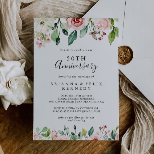Elegant Dainty Floral 50th Wedding Anniversary Invitation