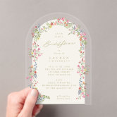 elegant dainty floral spring Bridal Shower arch Acrylic Invitations