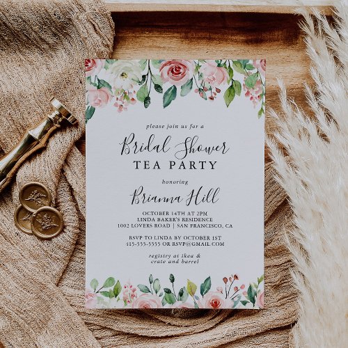 Elegant Dainty Floral Bridal Shower Tea Party Invitation