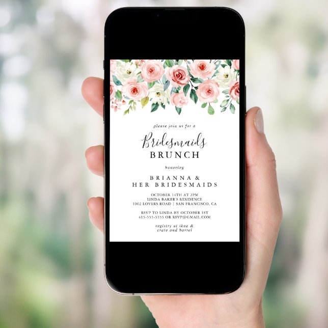 Elegant Dainty Floral Bridesmaids Brunch Shower Invitation (Front Digital)