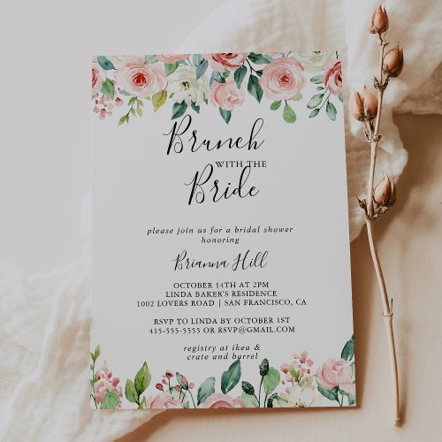 Elegant Dainty Floral Brunch with the Bride Shower Invitation