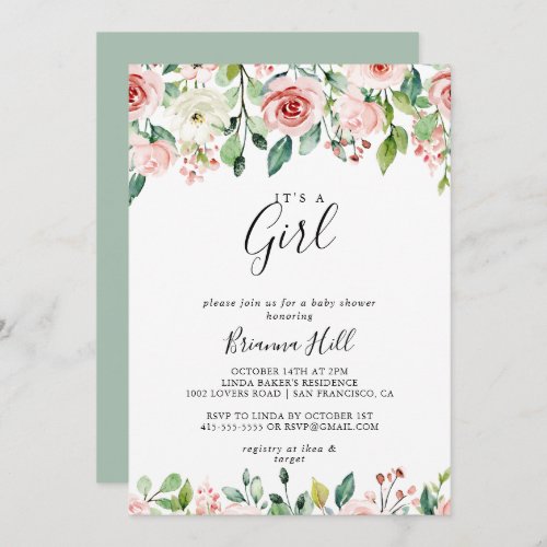 Elegant Dainty Floral Its A Girl Baby Shower Invitation