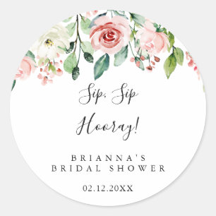 Elegant Dainty Floral Sip Sip Hooray Bridal Shower Classic Round Sticker