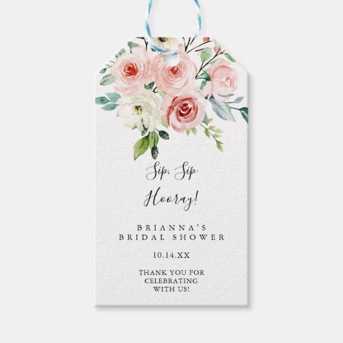 Elegant Dainty Floral Sip Sip Hooray Bridal Shower Gift Tags