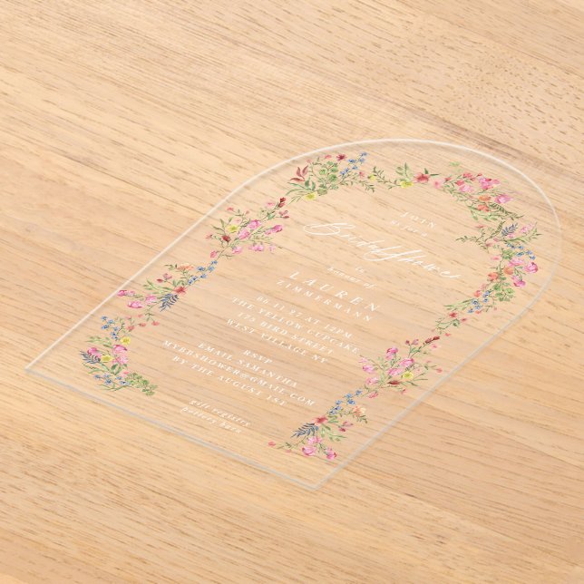 elegant dainty floral spring Bridal Shower arch Acrylic Invitations
