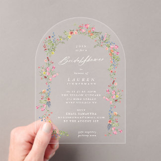 elegant dainty floral spring Bridal Shower arch Acrylic Invitations