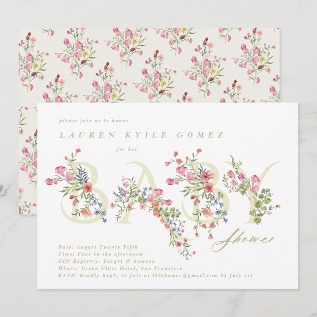 elegant dainty floral spring mom-to-be BABY Shower Invitation (Front/Back)