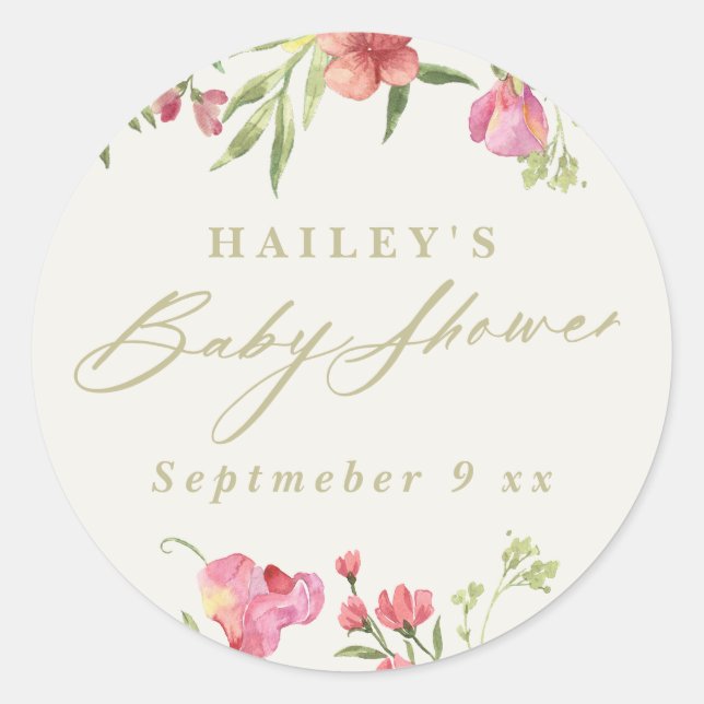 elegant dainty floral spring wedding Baby Shower Classic Round Sticker (Front)