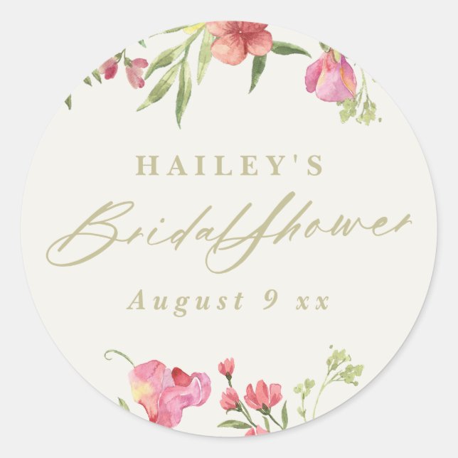 elegant dainty floral spring wedding Bridal Shower Classic Round Sticker (Front)