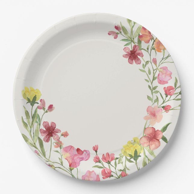 elegant dainty floral spring wedding Bridal Shower Paper Plates (Front)