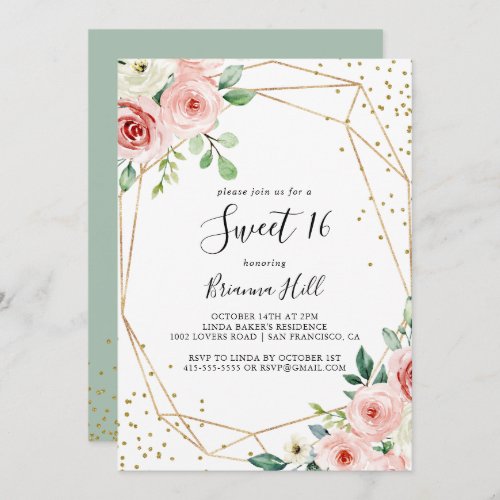 Elegant Dainty Floral Sweet 16 Birthday Party Invitation