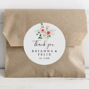 Elegant Dainty Floral Thank You Wedding Favor Classic Round Sticker