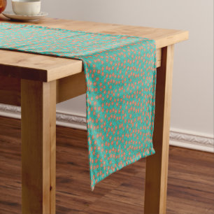 Elegant Dainty Turquoise & Coral Orange Floral Short Table Runner