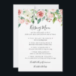 Elegant Dainty Wedding Kissing Menu Game Card<br><div class="desc">This elegant dainty wedding kissing menu game card is perfect for a modern wedding reception. The design features illustrated pink,  blush and white roses,  peonies with green foliage clustered into bouquets,  accentuating the beautiful fall colors.</div>