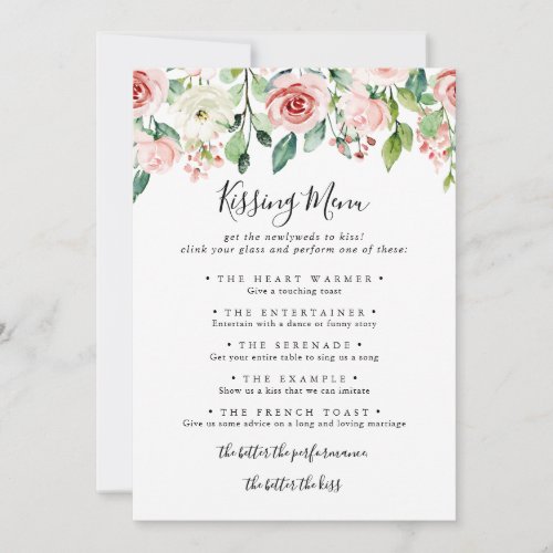 Elegant Dainty Wedding Kissing Menu Game Card