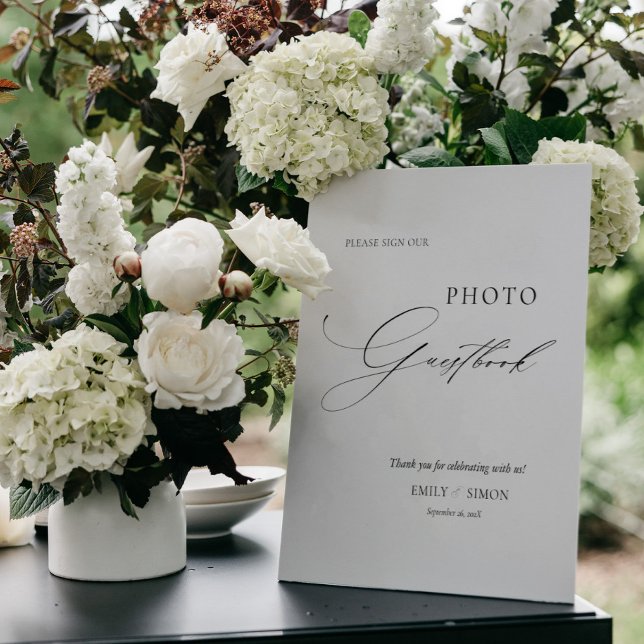 Elegant Dainty Wedding Photo Guest Book Sign (elegant photo guestbook sign, dainty script wedding photo guest book, modern minimalist wedding )