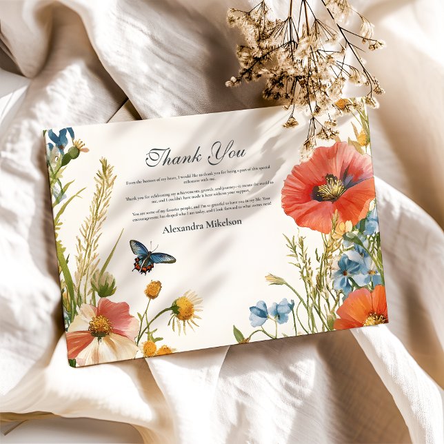 Elegant Dainty Wildflowers Graduation Party Thank You Card (Creator Uploaded)