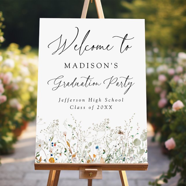 Elegant Dainty Wildflowers Graduation Welcome Sign (Creator Uploaded)
