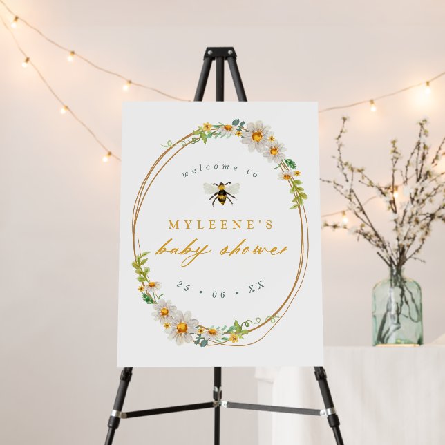 Elegant Daisies and Bee Baby Shower Welcome Foam Board (In Situ (Stand))