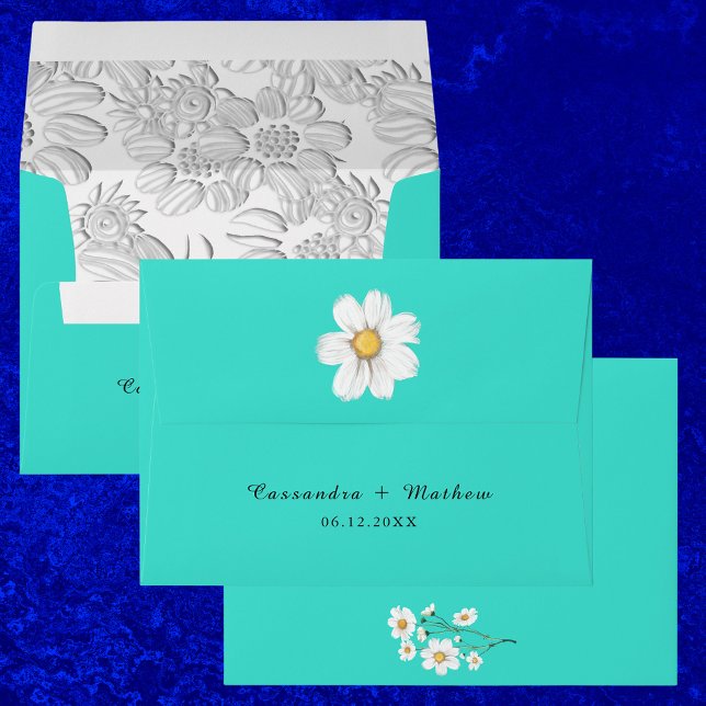 Elegant Daisies Floral Turquoise Wedding Envelope (Elegant Daisies Floral Turquoise Wedding Envelope)