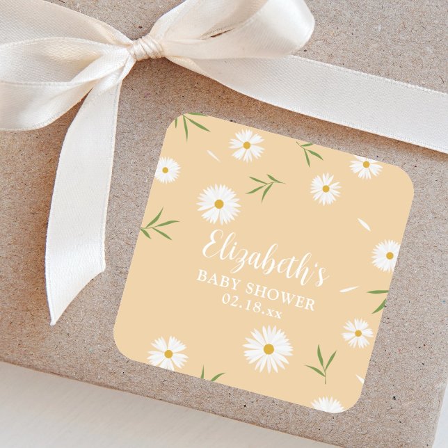 Elegant Daisies Gender Neutral Baby Shower Square Sticker (Creator Uploaded)