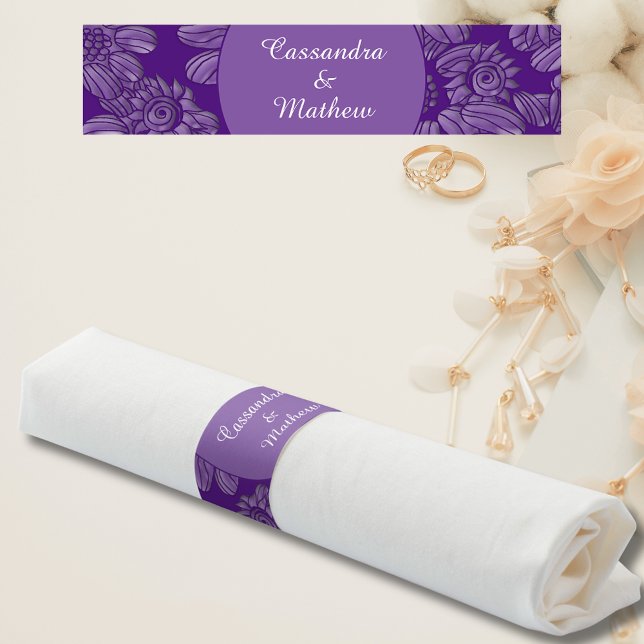 Elegant Daisies in Floral Royal Purple Wedding Napkin Bands (Elegant Daisies in Floral Royal Purple Wedding Napkin Bands)