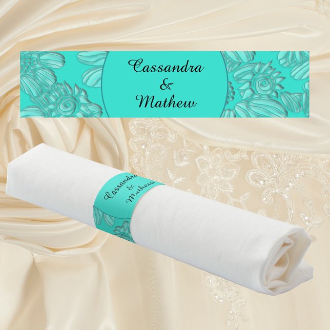 Elegant Daisies in Floral Turquoise Wedding Napkin Bands (Elegant Daisies in Floral Turquoise Wedding Napkin Bands)