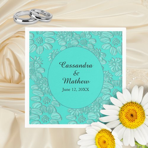 Elegant Daisies in Floral Turquoise Wedding Napkins