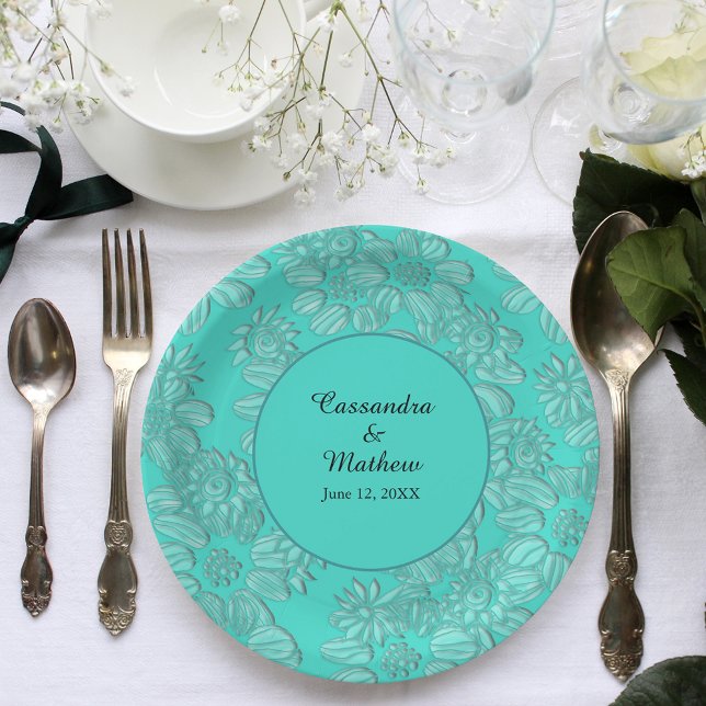 Elegant Daisies in Turquoise Wedding Paper Plates (Elegant Daisies in Turquoise Wedding Paper Plates)