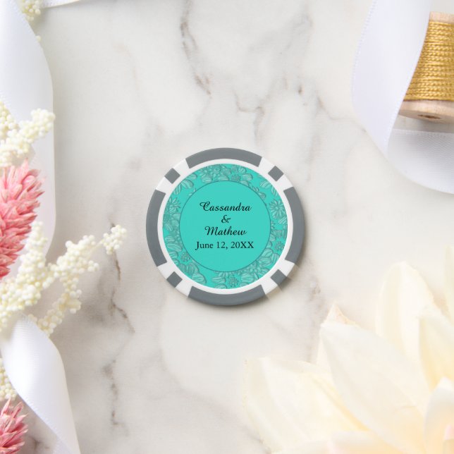 Elegant Daisies in Turquoise Wedding Poker Chips (Wedding)