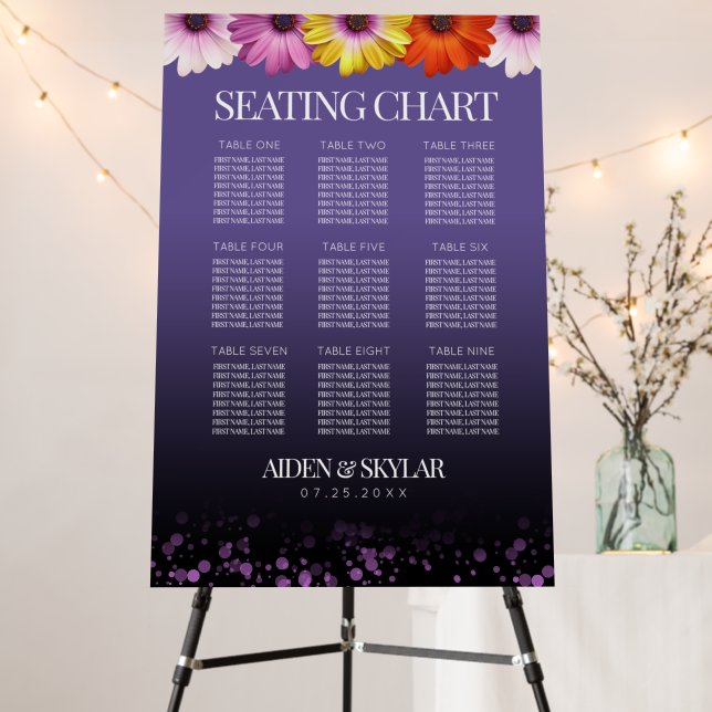 Elegant Daisies on Purple Wedding Seating Chart Foam Board (In Situ (Stand))