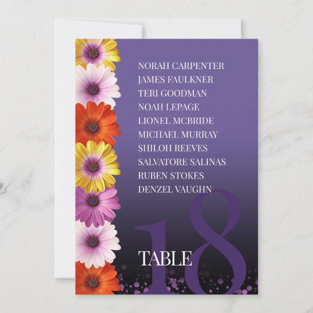 Elegant Daisies Purple Glitter Seating Charts Invitation (Front)