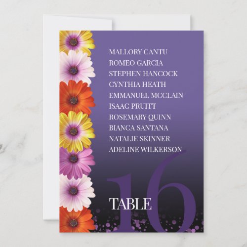 Elegant Daisies Purple Glitter Seating Charts Invitation