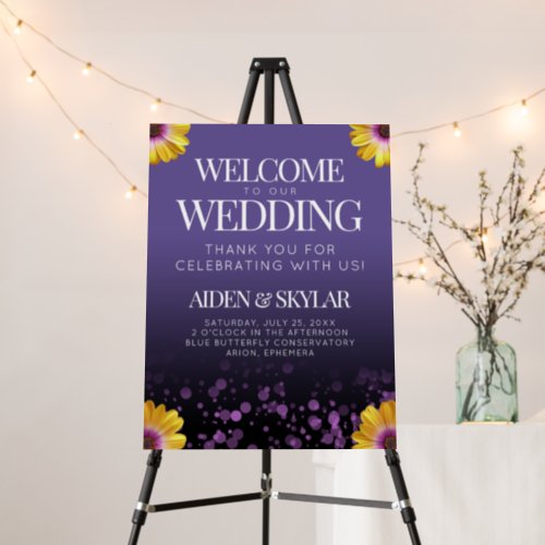 Elegant Daisies Purple Glitter Wedding Welcome Foam Board