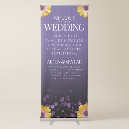 Elegant Daisies Purple Glitter Welcome Wedding Retractable Banner