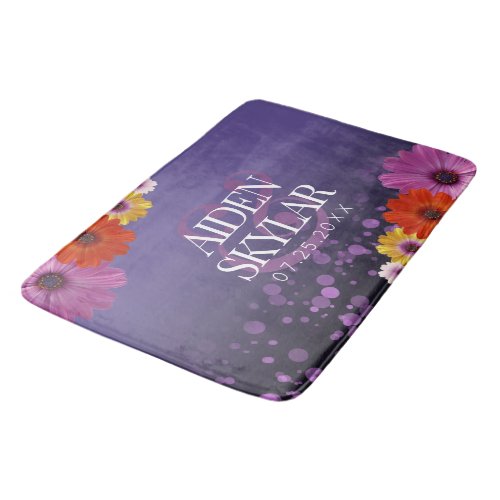 Elegant Daisies with Purple Glitter Newlyweds Bath Mat