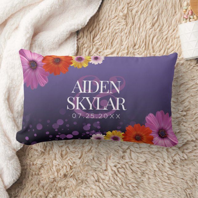 Elegant Daisies with Purple Glitter Newlyweds Lumbar Pillow (Blanket)