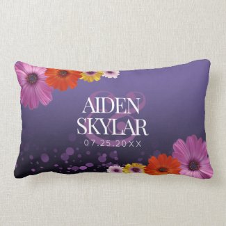 Elegant Daisies with Purple Glitter Newlyweds Lumbar Pillow