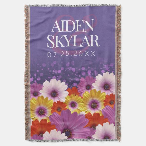 Elegant Daisies with Purple Glitter Newlyweds Throw Blanket