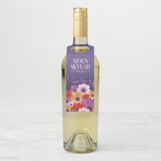 Elegant Daisies with Purple Glitter Wedding Bottle Hanger Tag