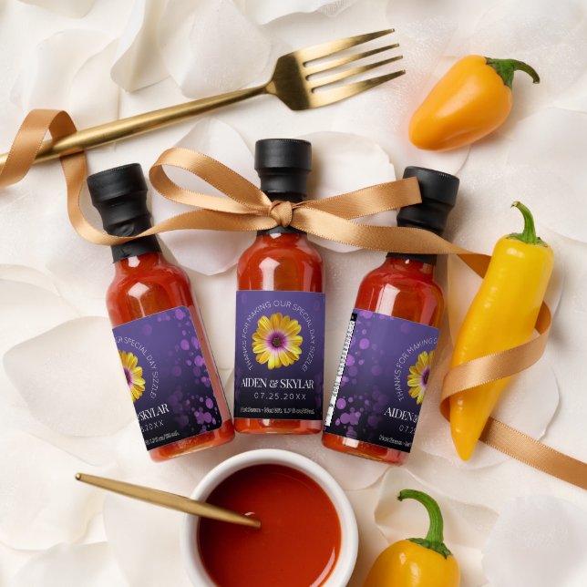 Elegant Daisies with Purple Glitter Wedding Hot Sauces (Wedding)