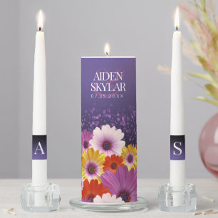 Elegant Daisies with Purple Glitter Wedding Unity Candle Set