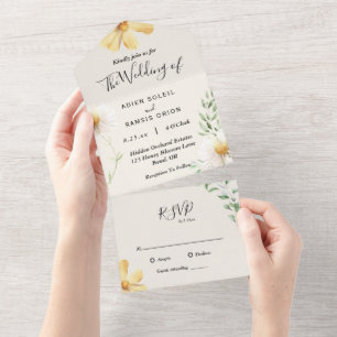 Elegant Daisy All In One Wedding Invitation