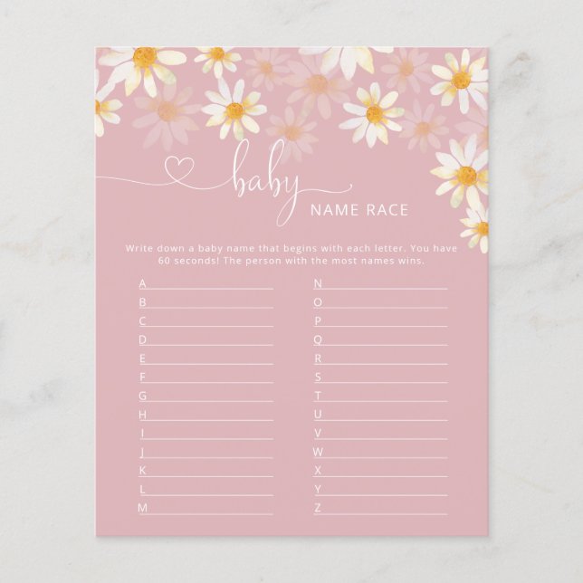 Elegant Daisy Baby Name Race Baby Shower Game (Front)
