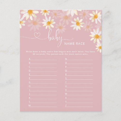 Elegant Daisy Baby Name Race Baby Shower Game