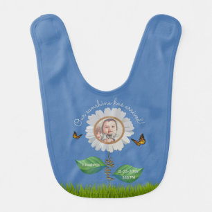 Elegant Daisy Blue Floral Cute Baby Photo & Name Bib