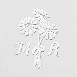 Elegant Daisy Bouquet Custom Initials Wedding Embosser